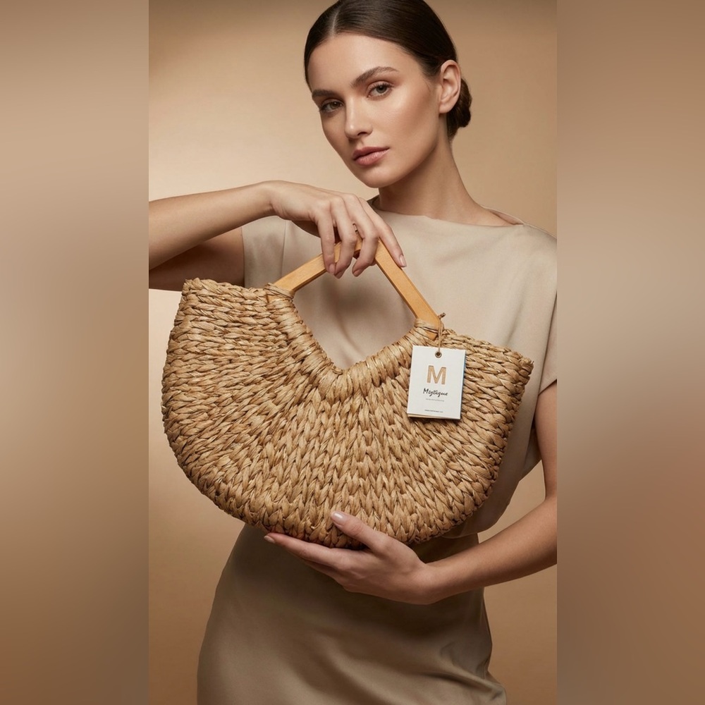 Miztique Tan Tote straw Bag with Rustic Woven Design